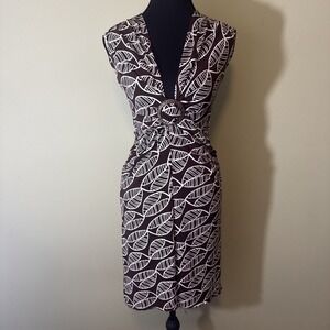 Y2K Xoxo‎ Dress Boho Brown And White Leaf Plant Pattern Low Cut Midi Size Small